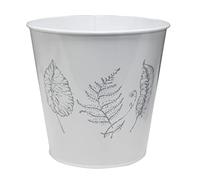 Kingston Tools Printed Plant Pot Flower Pots Galvanised Garden Planter - 7 Litres Large Round Metal Planters - Height: 26.5cm x Top: 27cm x Bottom: 18.5cm - White