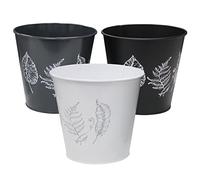 Kingston Tools Printed Plant Pot Flower Pots Galvanised Garden Planter - 7 Litres Large Round Metal Planters - Height: 26.5cm x Top: 27cm x Bottom: 18.5cm - Grey, Black, White