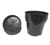Kingston Tools Set of 5x 10L Plant Pots and 5x Saucers Strong Recycled Plastic Planters in Black for Plants, Vegetables and Flowers