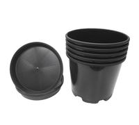 Kingston Tools Set of 5x 15L Plant Pots and 5x Saucers Strong Recycled Plastic Planters in Black for Plants, Vegetables and Flowers