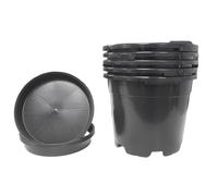 Kingston Tools Set of 5x 20L Plant Pots and 5x Saucers Strong Recycled Plastic Planters in Black for Plants, Vegetables and Flowers