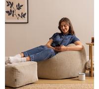 Kingston XL Jumbo Cord Classic Dome Bean Bag and Footstool ICON Stone Extra Large