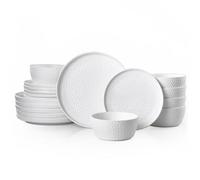 KINGSTONE Ceramic Dinnerware Set, 18-Piece Porcelain Plates and Bowls Set for 6, Matte Black or White, Hammered Texture, Microwave, Dishwasher & Oven Safe, Perfect for Home, Weddings & Gifts