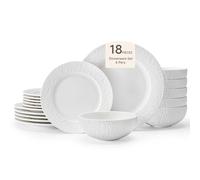 KINGSTONE Dinnerware Sets, 18-Piece Matte Marble Pattern Premium Porcelain dishes set, Plates and Bowls Sets for 6, Place Setting with Dinner Plate, Salad Plate, Pasta Bowl (White)