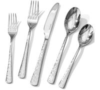KINGSTONE Hammered Cutlery Set, 20 Piece by 4, High Quality 18/10 Stainless Steel with Unique Wave Design, Mirror Polished, Suitable for Daily Use and Special Dinners