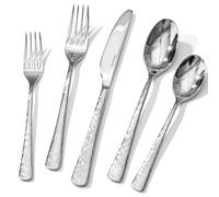 KINGSTONE Hammered Cutlery Set, 20 Piece by 4, High Quality 18/10 Stainless Steel with Unique Wave Design, Mirror Polished, Suitable for Daily Use and Special Dinners