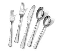 Kingstone Hammered Silverware Set, 40-Piece Flatware Set for 8, 18/10 Stainless Steel Premium Cutlery with Unique Ripple Handles Design Mirror Polished - Dishwasher Safe