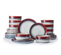 KINGSTONE Stoneware Dinnerware Sets for 8, 24-Piece Reactive Glaze Plates and Bowls Sets, Scratch-Resistant Rustic Ceramic Dish Set for Home Kitchen, Microwave and Dishwasher Safe, Kiln-Fired Red
