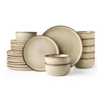 KINGSTONE Stoneware Dinnerware Sets for 8, Reactive Glaze, Beige
