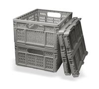 KINGSUSLAY 4 Pack Plastic Storage Crates, 20L Home&Office Storage Box, Foldable Storage Basket Bins for Foods,Fruits, Vegetables, Snacks, Toys, Christmas gifts,Pantry Crates Basket (Grey)