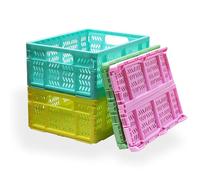 KINGSUSLAY 4 Pack Plastic Storage Crates, 20L Home&Office Storage Box, Foldable Storage Basket Bins for Foods,Fruits, Vegetables, Snacks, Toys, Christmas gifts,Pantry Crates Basket (Mix Colors)