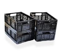 KINGSUSLAY 4 Pack Plastic Storage Crates, Home Kitchen Office Storage Box, 20L Foldable Storage Basket Bins for Foods, Fruits, Vegetables, Snacks, Clothes,Toys, Pantry Storage,Christmas gifts(Black)
