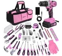 KingTool 267-Piece Tool Kit Set - Pink Tool Set with 21V Crodless Pink Power Drill Driver, Tool kit for Women with Pink Tool Storage Bag, Womens Tool Kit for House, Perfect for Home DIY Projects