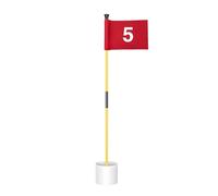 KINGTOP 3 ft Yellow Golf Flagstick Set with Number 5 Red Flag and Cup | Two-section fiberglass poles, ball retrieval bases, 4 in hole cups, 6 x 8 in golf flags, backyard practice putting green