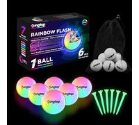 KINGTOP RainbowFlash Glow in The Dark Golf Balls - Multicolor Flashing LED Golf Ball Light up Backyard Putting Green, 10-Minute Reset Timer - with Glow Tees and Organizer Bag for Night Golfing