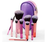 Kingtree Portable ON THE GO Makeup Brush Set, 10PCS Mini Makeup Brushes Set with Brush Pouch, Easy-taken Travel Size Full Complete Function Cosmetic Brushes Kit