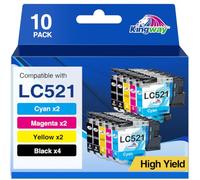 KINGWAY LC521 Ink Cartridges 10-Pack, Replacement for Brother LC521 LC-521 LC-521VAL Ink Cartridges Multipack, Compatible with Brother DCP-J1260W DCP-J1310DW DCP-J1313DW DCP-J1360DW DCP-J1460DW