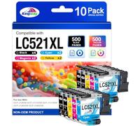 KINGWAY LC521XL Ink Cartridges 10-Pack, Replacement for Brother LC521 LC-521 LC521VAL Ink Cartridges Multipack, Compatible with Brother DCP-J1360DW DCP-J1260W DCP-J1310DW DCP-J1313DW DCP-J1460DW