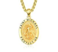 KINGWHYTE 24k Plated Gold St Michael Necklace for Men Women 925 Sterling Silver Amulet St. Michael Medal Archangel Pendant Protect Us Jewelry Gifts(Gold Plated)