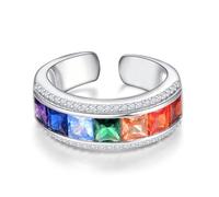 KINGWHYTE 925 Sterling Silver 7 Color Chakra Ring for Women, Adjustable