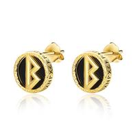 KINGWHYTE 925 Sterling Silver Black Onyx Viking Rune Stud Earrings, Berkana