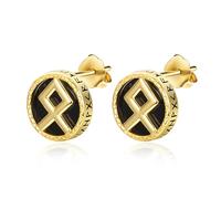 KINGWHYTE 925 Sterling Silver Black Onyx Viking Rune Stud Earrings, Othala