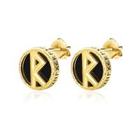 KINGWHYTE 925 Sterling Silver Black Onyx Viking Rune Stud Earrings, Raido