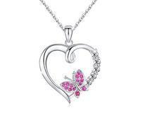 KINGWHYTE 925 Sterling Silver Penguin/Bee/Unicorn/Flamingo/Butterfly/Fox /Phoenix Necklaces Cute Animal Heart shaped Opal jewellery for Women Girls Jewellery Birthday Gifts - 18" + 2" Silver Chain