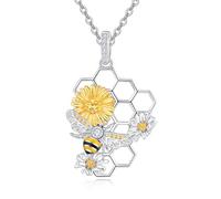 KINGWHYTE Bee Necklace 925 Sterling Silver Bee Honeycomb Necklace Daisy Jewelry Gifts for Women Girls Mom