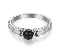KINGWHYTE Black Onyx Stone Ring 925 Sterling Silver Triple Moon Goddess Ring For Women Gemstone Statement Ring Gothic Jewelry Gifts Ring Size 8