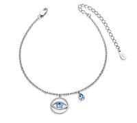 KINGWHYTE Blue Evil Eyes Link Bracelet 925 Sterling Silver Blue Cubic Zirconia Adjustable Chain Jewellery Gifts for Women Girls
