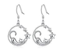KINGWHYTE Cat Earrings 925 Sterling Silver Cute Animal Earrings Star Cat Earrings Cat Stud Earrings Jewellery Gifts for Cat Lovers Women Girls Friends