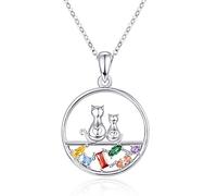 KINGWHYTE Cat Necklace 925 Sterling Silver Cubic Zirconia Double Cats Pendant Mummy Gifts Cat Lovers Gifts for Women Mum Girls