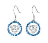 KINGWHYTE Celtic Earrings Sterling Silver Trinity Knote Blue Opal Drop Dangle Earrings Celtic Jewellery Gifts for Women Girls Mother Daughter
