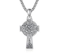 KINGWHYTE Celtic Knot Cross Necklace 925 Sterling Silver for Men Women