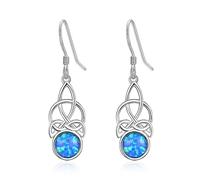 KINGWHYTE Celtic Knot Earrings 925 Sterling Silver Blue Opal Earrings Celtic Dangle Earrings Irish Jewellery Birthday Christmas Gifts for Women Girls