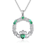 KINGWHYTE Claddagh Necklace Irish Celtic Knot 925 Sterling Silver for Women