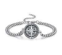 KINGWHYTE Compass Bracelet 925 Sterling Silver Talisman Travel Vintage Inspirational Gifts for Men