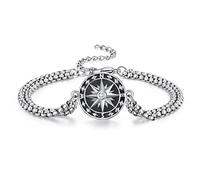 KINGWHYTE Compass Bracelet 925 Sterling Silver Talisman Travel Vintage Inspirational Gifts for Men Women with Stainless Steel Chain 7+2 Inch Chain