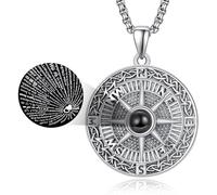 KINGWHYTE Compass Necklace 925 Sterling Silver I Love You Necklace 100 Languages Projection Necklaces Forever Love Pendant Retro Celtic Jewellery Gifts for Men Women
