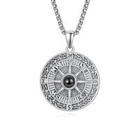 KINGWHYTE Compass Necklace 925 Sterling Silver Personalized Projection Photo Necklace Customized Picture Pendant Retro Celtic Jewellery Gifts for Men Women with Stainless Steel Chain