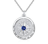 KINGWHYTE Compass Necklace 925 Sterling Sliver Birthstone Pendant Go in the direction of your dream Compass Jewellery Wedding Anniversary Graduation Gifts for Women Wife Girlfriend