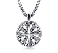 KINGWHYTE Compass Necklace for Men 925 Sterling Silver Travel Compass Jewelry Graduation Friendship Gifts for Men Husband Boyfriend