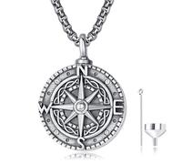 KINGWHYTE Compass Urn Necklace for Ashes 925 Sterling Silver Celtic Knot Compass Cremation Urn Pendant Necklace for Pet Ashes Keepsake Memory Jewellery for Women Men
