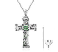 KINGWHYTE Cross Necklace 925 Sterling Silver Ashes Necklace Four Leaf Clover Necklaces Clover Ashes Keepsake Urn Christian Jewellery for Women Men
