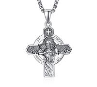 KINGWHYTE Cross Necklace 925 Sterling Silver Saint joseph Pendant Medal Religious Jewellery Gifts for Women Men with Stainless Steel Chain