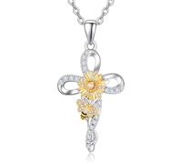 KINGWHYTE Daisy Necklace 925 Sterling Silver Infinity Cross Pendant Daisy Bee Necklace Jewellry Birthday Anniversary Christmas Gifts for Women