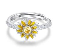 KINGWHYTE Daisy Ring 925 Sterling Silver Adjustable Thumb Rings for Women Yellow CZ Halo Ring You are My Sunshine Jewellery Rings Women