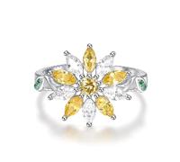KINGWHYTE Daisy Ring 925 Sterling Silver Thumb Rings for Women Adjustable Cubic Zirconia Crystal Citrine Ring You are My Sunshine Jewellery Rings Women