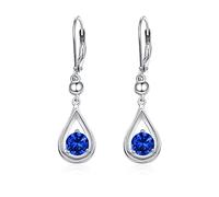 KINGWHYTE Dangle Drop Birthstone Earrings 925 Sterling Silver Leverback Earrings 14K White Gold Birthday Anniversary Fine Jewellery for Women Girls(September)